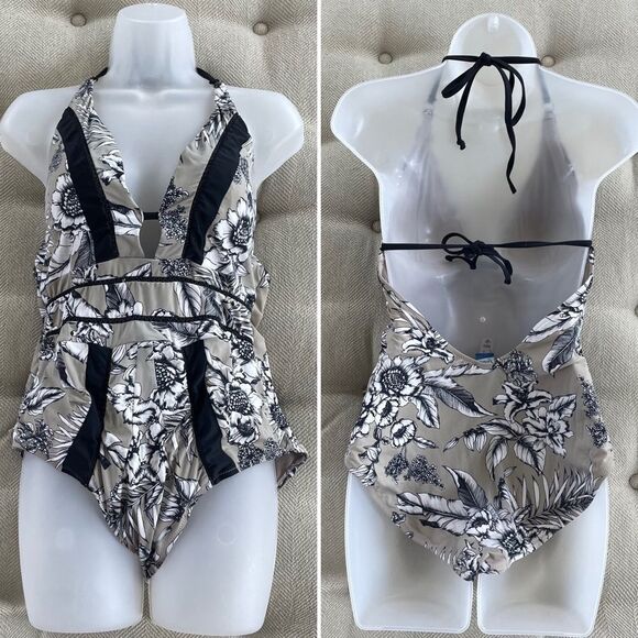 Leilani Neutral Tone 1pc Swimsuit Halter Neck Open Back 12 - Picture 1 of 9